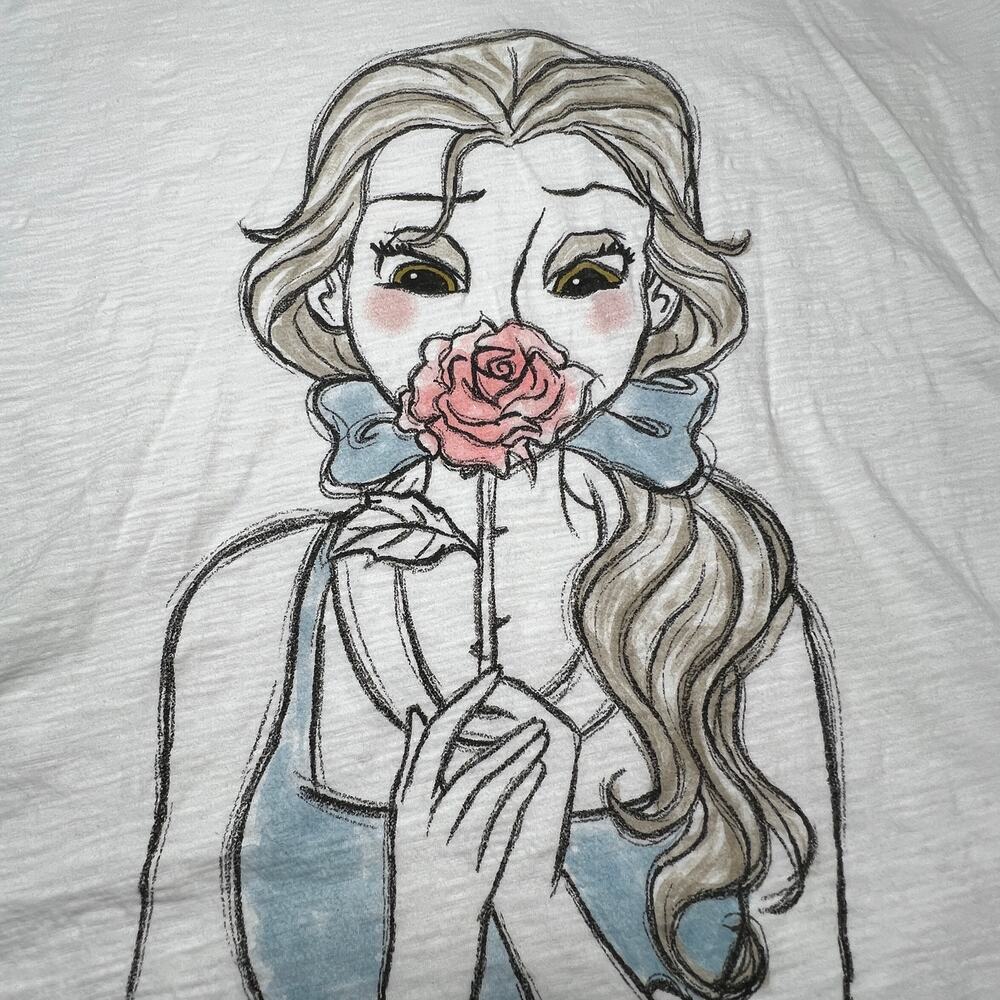 Disney Store Womens Graphic T Shirt Size 4XL Princess Belle Rose White V Neck - Picture 4 of 7